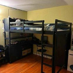 Full Size Loft Bed With Built-in Desk