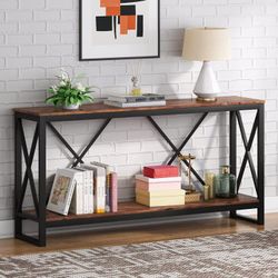 70.9 Inch Extra Long Console Table, Industrial Narrow Sofa Entry Behind Couch with Open Storage Shel
