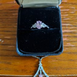 New .925 Sterling Silver Pink Topaz Ring Size 7 And Necklace 