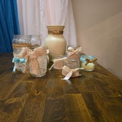 Set Of Shabby Chic Vase And Candle Holders/Vases