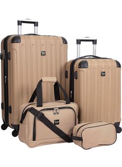 Travelers Club Midtown 4 Piece Luggage Set Includes: 26" Hardside Spinner 4 Wheel Luggage 20" Hardside Spinner Carry On 15" Boarding Tote Bag 10" Toil