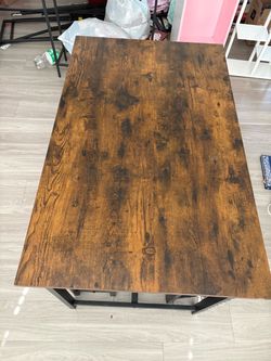 Rustic Industrial Dining Table with 2 Padded Benches – 3 Piece Set