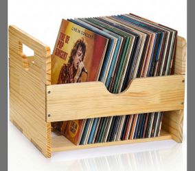 ZOOFOX Vinyl Record Storage Crate, Wood Crate Unfinished, Wooden Record Holder S