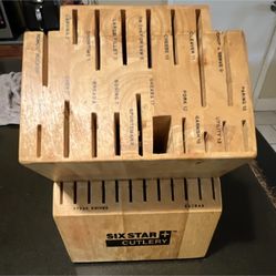 Six Star Cutlery Wooden Knife Block Light Brown 17+ Labeled Slots Organizer