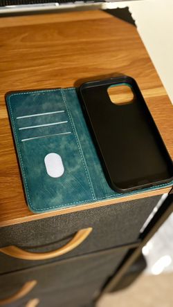 Luxury Leather iPhone 15 Turquoise Wallet Phone Case 
