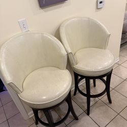 Modern Cream Faux Leather Swivel Bar Stools (Set of 2) – Dark Wood Base