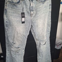 Fashionnova- Only One Non Stretch Ripped Straight Leg Jean Medium Wash