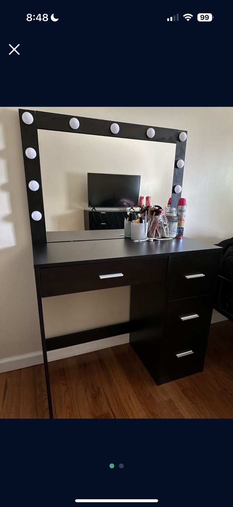 Vanity Desk with Large Mirror and 11 LED Lights, Brightness Adjustable With 4 Drawers
