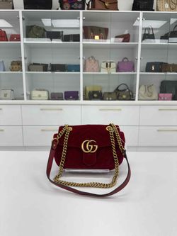 GUCCI 446744 Small Velvet Bag Red