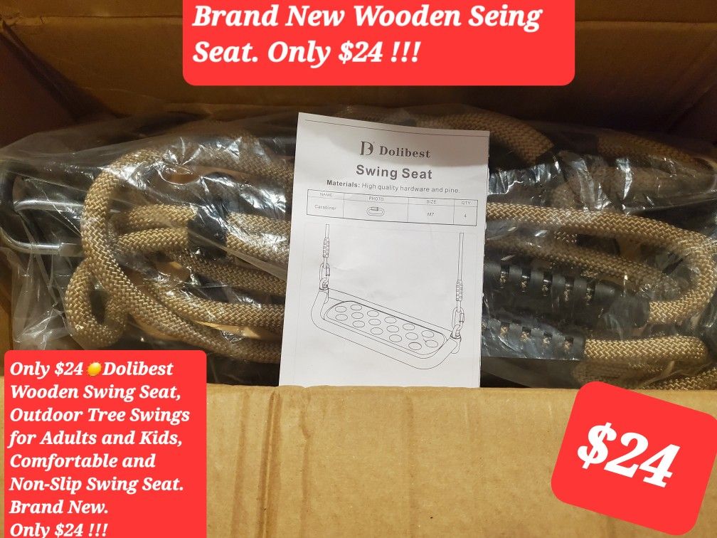 $24☀️Wooden Swing Seat, Outdoor Tree Swings for Adults and Kids, Comfortable and Non-Slip Swing Seat.