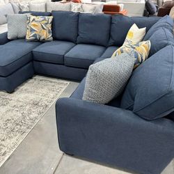 Blue Fabric U Shape Sectional Couch With Chaise Color Options ⭐$39 Down Payment with Financing ⭐ 90 Days same as cash