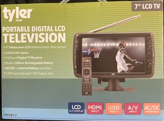Tyler 7" Portable TV LCD Monitor Rechargeable Battery Powered Wireless Capability HD-TV, USB, HDMI Input, AC/DC, Remote Control Built in Stand Small f