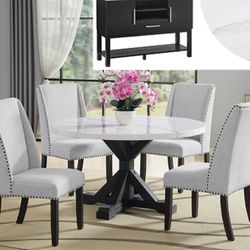 Dining Varley Round Table Wing Chairs 