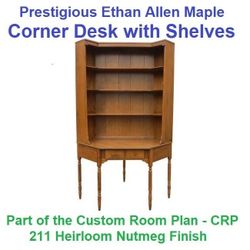 Prestigious Ethan Allen Maple Corner Desk with Shelves