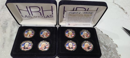2008 USA MINT COLORIZED PRESIDENTIAL $1 DOLLAR 4 COINS SET WITH BOX Certified