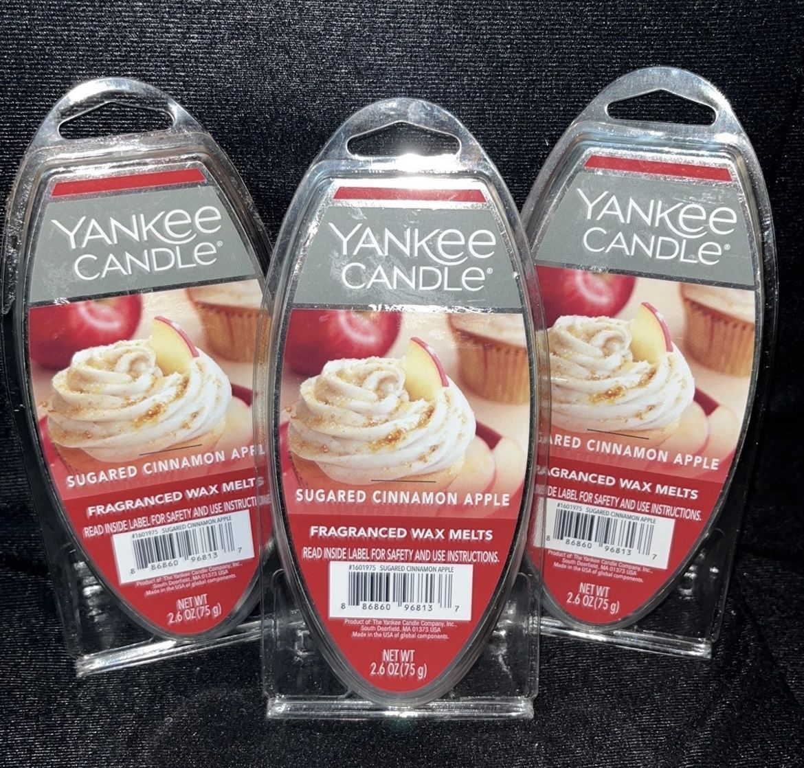 NEW YANKEE CANDLE SUGARED CINNAMON APPLE WAX MELTS 2.6 OZ.- LOT OF 3