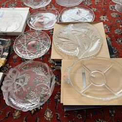 Crystal trays 12” round $15 each for appetizers fruits vegetables