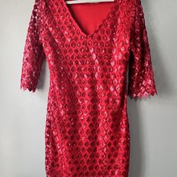 Red Sequin Dress With Sleeves 