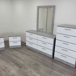 White Grey Dresser Sets Glossy And Matte Finish