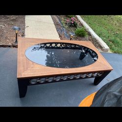 Newly Refinished Solid Wood, Glass Center Coffee Table 
