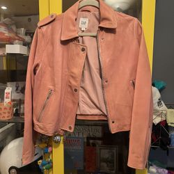 NWT Pink Genuine Leather Cropped Jacket - Gap - Size M