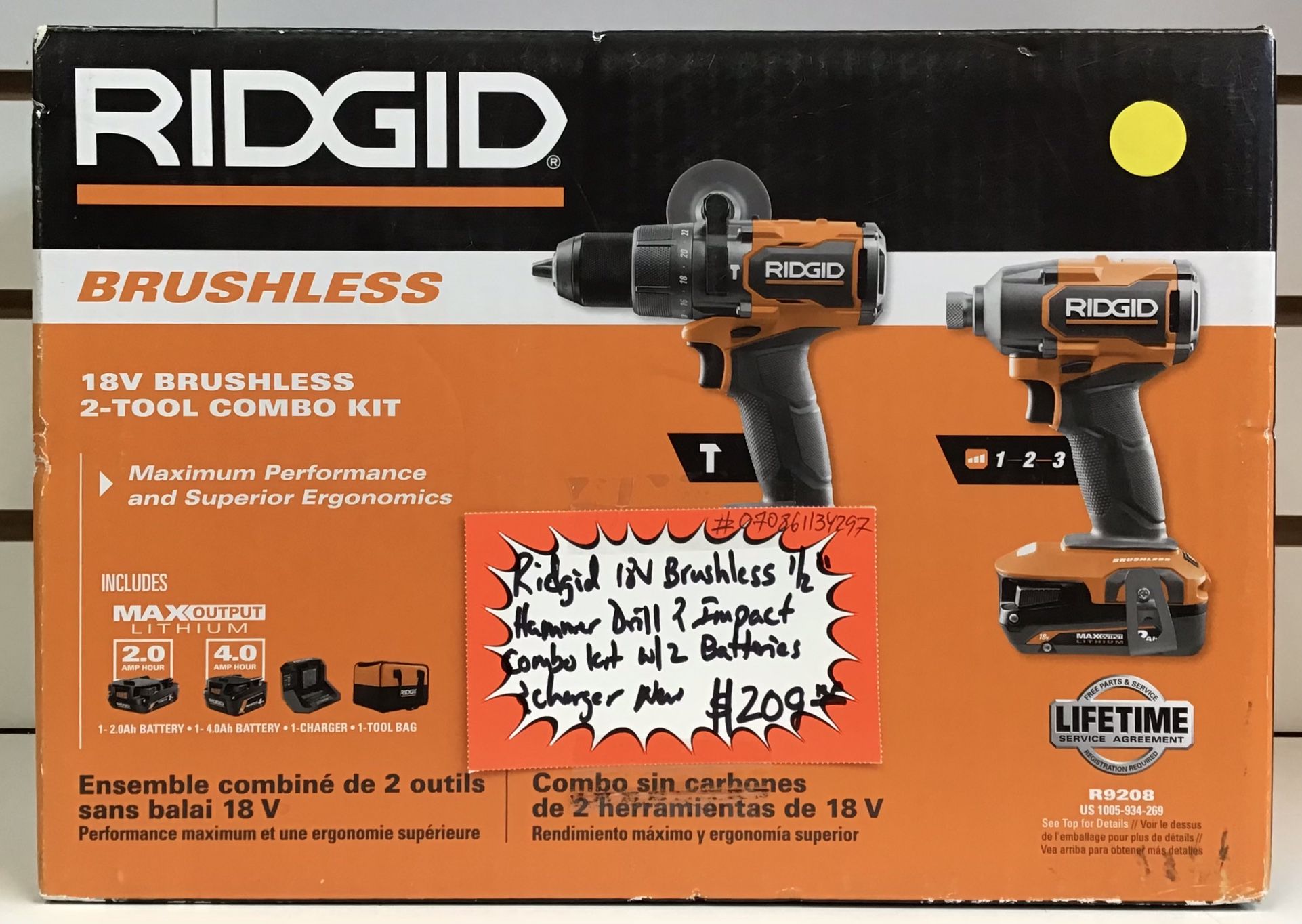 Ridgid 18V Brushless 1/2” Hammer Drill & Impact Combo Kit W/ 2 Batteries & Charger New