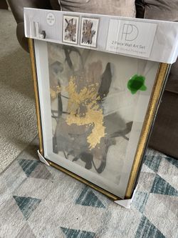 Brand New - LARGE ART - 2 Piece Textured Wall Set - Gold, Cream, White, Pastel Pink - $35 Each - Home Decor