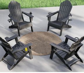 Plawdlik Outdoor HDPE Adirondack Chair Set of 4, High Back Wide Seat Patio Chair with All-Weather Fire Pit Chair for Garden,Lawn,Poolside, Black