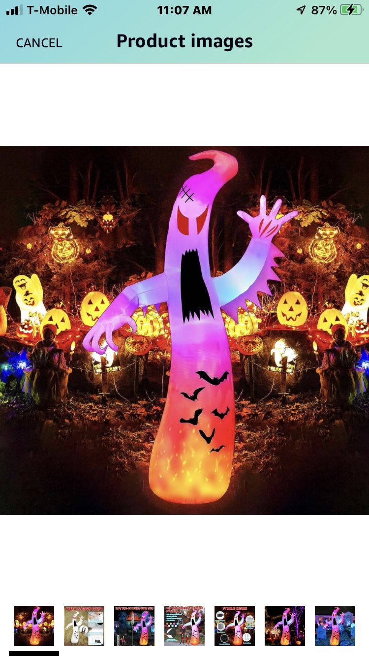 12FT Halloween Inflatables Giant Ghost Outdoor Decorations Colorful Flashing and Flame Lighting Blow Up Yard for Halloween Outdoor