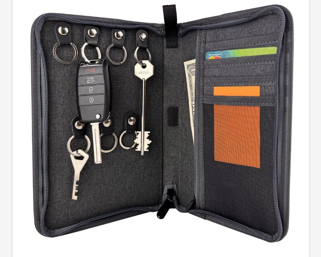 Securoy Portable Key Binder Organizer for Men and Women - Compact 9" X 6" Zippered Wallet Case