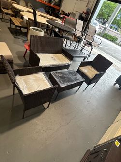 Piece Outdoor Patio Furniture Set, Wicker Rattan Patio Conversation Set, Outdoor Chairs and Loveseat with Coffee Table for Porch, Yard & Poolside (Bro