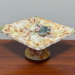 Vintage 50s Betson Hand Painted Divided Tray With Pedestal Base