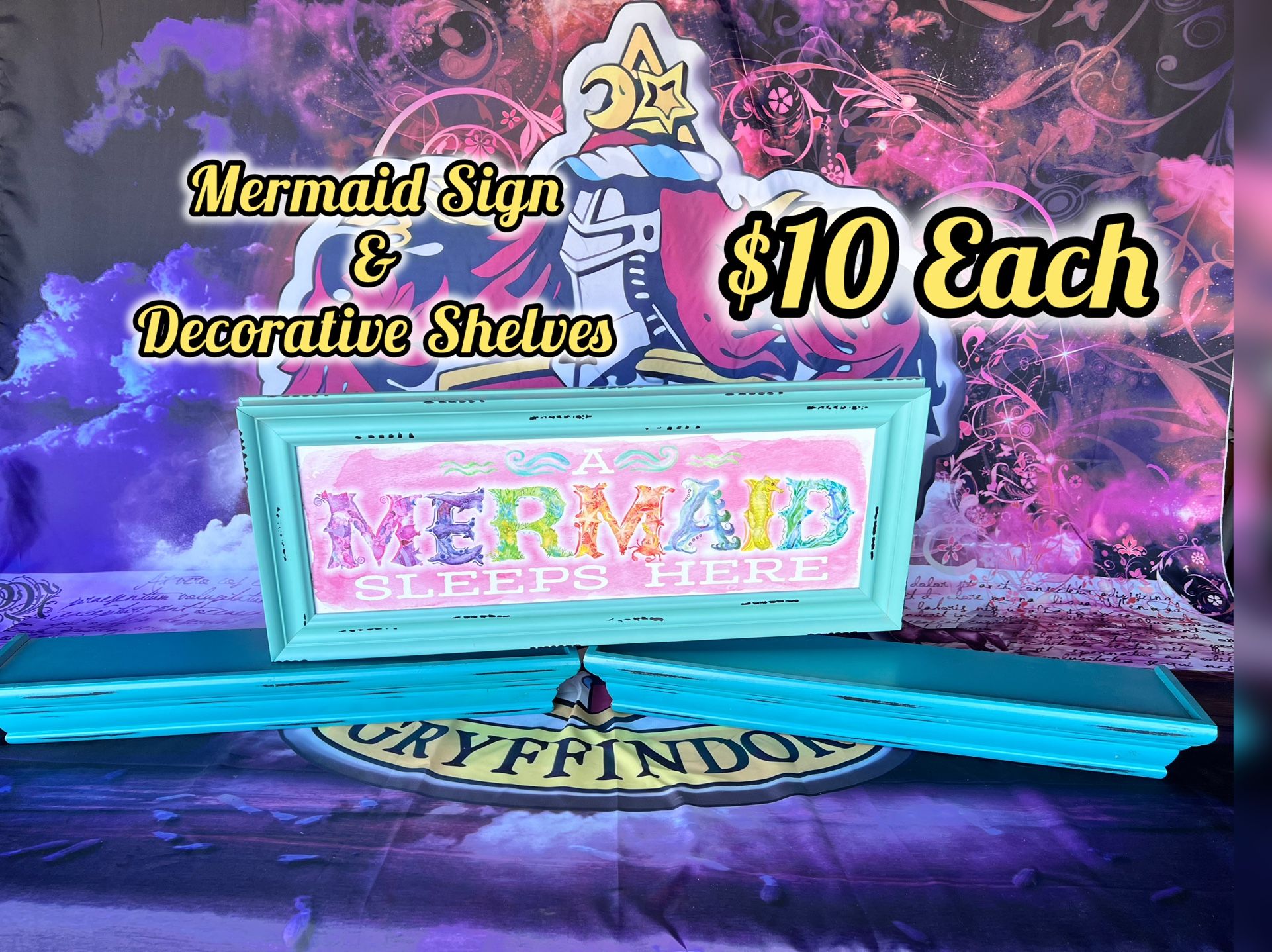 Mermaid Sign Decor 2 Shelves Girls Kid Home Decor Christmas Party Yard Sale Halloween Z