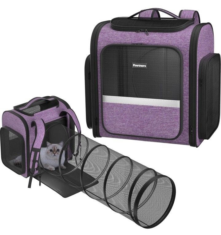 Cat Carrier Backpacks Pawtners Expandable Cat Backpack with Breathable Mesh,