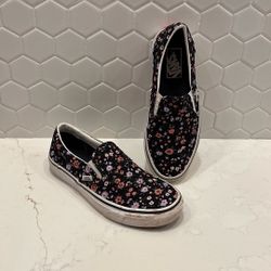 Vans Slides, Black with flowers - Size 7.5