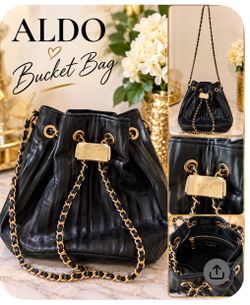 Aldo Black Bucket Bag with Gold Chain