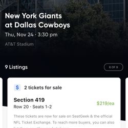 Many Good Thanksgiving Day New York NY Giants @ Dallas Cowboys Tickets & Parking