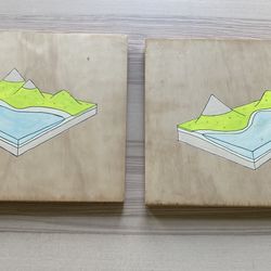 Gouache Paintings On Plywood (pair)