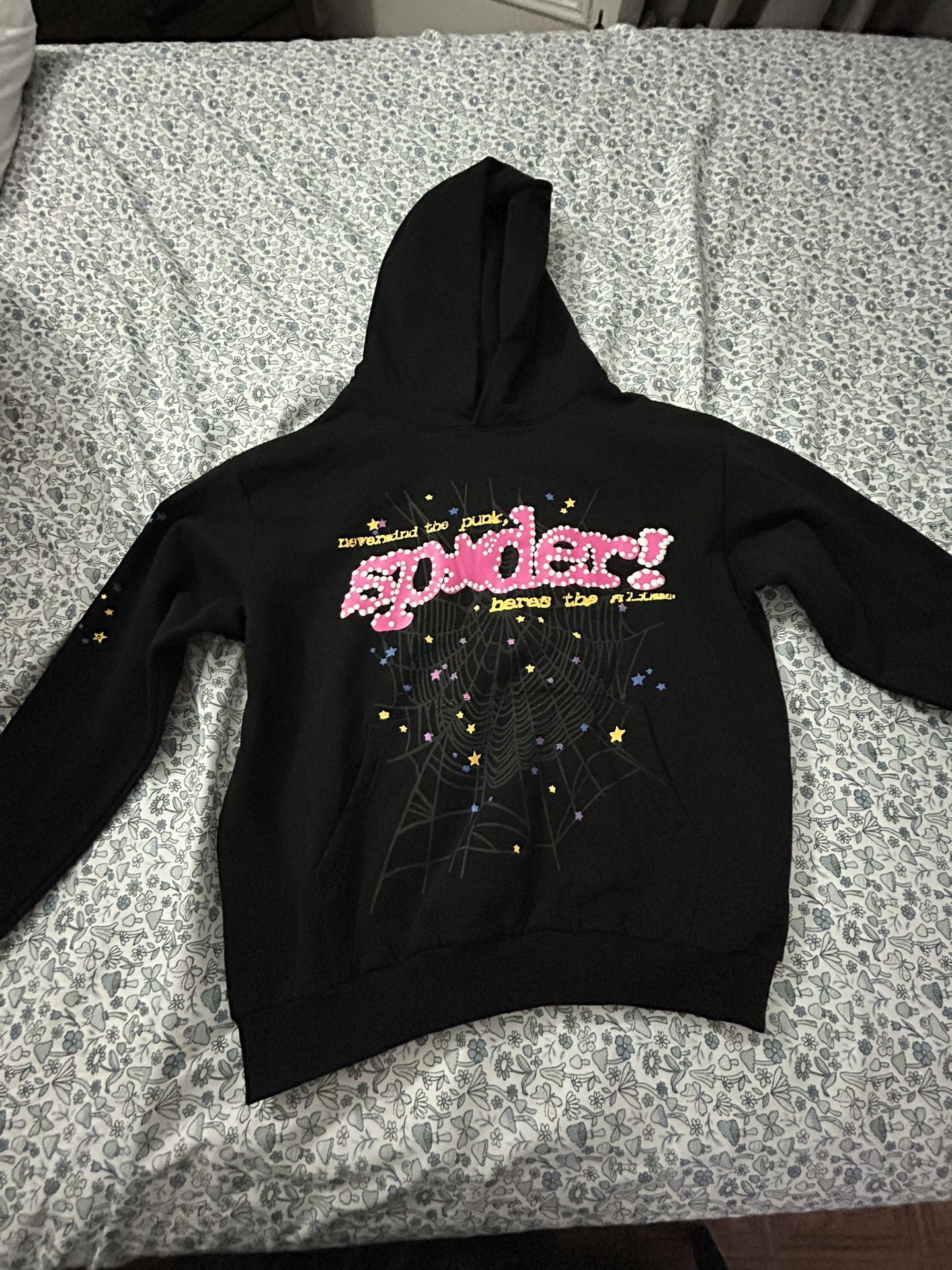 SP5DER HOODIE (BLACK WITH PINK LETTERING)