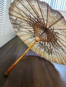 Handmade Oil Paper Umbrella, Hand Painted Bamboo Design, Vintage Style Decorative Parasol Japanese Japandi