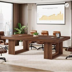 8FT Conference Table for 10 People, 94.5" W Large Meeting Table with 2 Cable Grommet