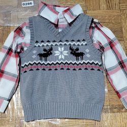 Baby Boy Sweater Vest and Plaid Shirt Set, size 24M (0286)