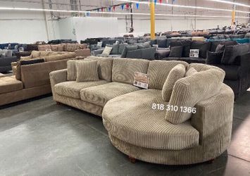 XL sectional sofa camel color corduroy fabric