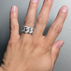 Iced Out Moissanite Cuban Link Silver Sterling Ring