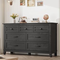 7 Drawer Dresser with Storage for Bedroom and Living Room, 54 in Wide, Black Wooden Chest