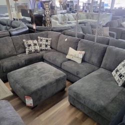 New Ashley Brand Gray Sectional Sofa Couch 