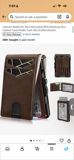 umoven Wallet for Men Minimalist RFID‑Blocking Slim Leather Card Holder Cash Slot (Coffee Brown)