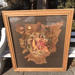 Vintage Indian Warrior Painting On Hide