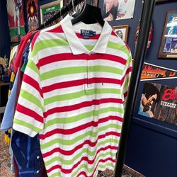 (L)21.5x30.5 Red, White, & Green Striped Polo Shirt