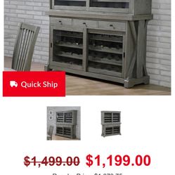 Brand New 2-Piece Rustic Grey Wine Hutch & Buffet Cabinet Set